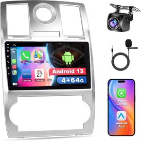 Android 13 Car Radio for Jeep Chrysler 300 300C 2004-2011 with Wireless Carplay&Android Auto Head Unit, 9 Inch 4+64GB Car Stereo with GPS Voice Control WiFi Bluetooth 5.2 EQ DSP FM Radio Backup Camera