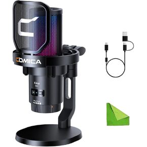comica EJoy Uni (A)-White USB Microphone for Computer and Smartphone,48Khz/24Bit RGB Cardioid Condenser Gaming Mic for Podcasting,Streaming,Recording,Music Creation,with Boom Arm Stand