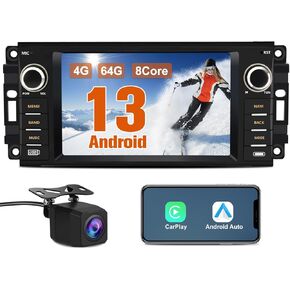 8 Core Android 13 Car Radio Stereo for Dodge RAM 2009-2012 Avenger Challenger Jeep Wrangler, 7 Inch Touch Screen with Wireless CarPlay Android Auto Backup Camera