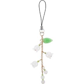 Cute Phone Charms Aesthetic Cell Phone Charms Strap White Lily of the Valley Mobile Phone Pendant Flower Bag Purse Charms Floral Leaf Keyrings for Keychain Backpack Wallet Camera Car Decor