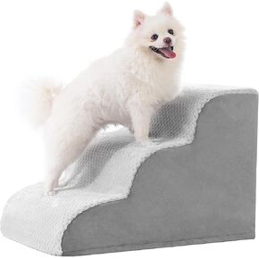 MIHIKK Dog Stairs Ramp, Curved 4-Step Dog Steps for Small Dogs and Cats, Pet Stairs for High Beds and Couch with Anti-Slip Washable Cover and Durable High Density Foam, Grey