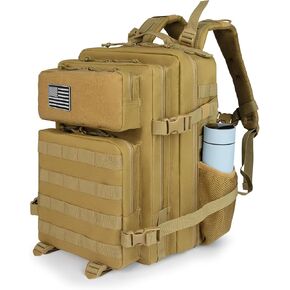 35L Khaki Military Tactical Backpack for Men, Laptop Daypack for Work and Gym, Molle Back Pack for Motorcycle, Assault Pack EDC Bug Out Bag, Hiking Fishing Rucksack with Bottle Holder