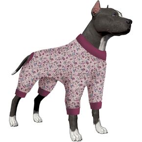 LovinPet Pitbull Pajamas for Dogs XXL - Pet Anxiety Calming Shirt, Anti Licking Dog Pajamas, Bouquet Print, 4 Legged Dog Pjs, Large Dog Clothes for Parties, Camping, Travel, and Home,3XL