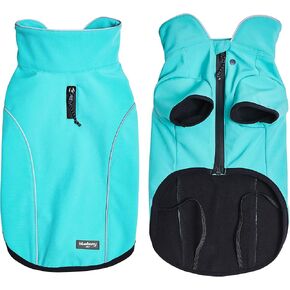 Blueberry Pet Windproof Waterproof Reflective Softshell Dog Jacket, Neon Yellow, Back Length 12.5", Size 10, Warm & Lightweight Winter Outdoor Windbreaker Coats Raincoats for Dogs