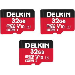 Delkin Devices 32GB Micro SDHC Memory Card with Adapter – Up 100MB/s Read, 30MB/s Write, U1, Class 10, V10, UHS-I (3-Pack)