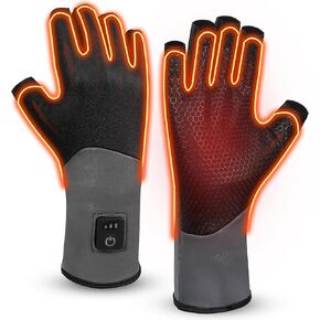 Fingerless Thin Heated Glove Liners for Man Women, Rechargeable Touchscreen Heating Gloves, Electric Heated Mittens with 2 Battery Thermal Gloves for Hunting, Camping, Gaming, Ice Fishing