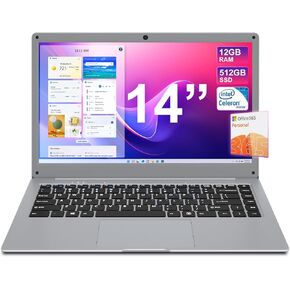 jumper Laptop Computer 14 Inch, 12GB DDR4 512GB SSD, Laptops with Office 365 One Year, FHD 1920x1080 Display, Celeron N4000 CPU, 35.52WH Battery, 2.4G+5G WiFi, BT4.0, Portable Business Lapto, Gray.