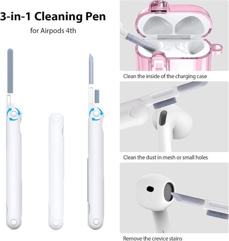 MOFREE Safety Lock Clear Case for Airpods 4 Case 2024 with Cleaner Kit & Elephant Keychain,Soft TPU Transparent airpods 4th Generation Case,Protection Cover for Cute Apple Air Pods 4 Case Women Pink in Saudi Arabia