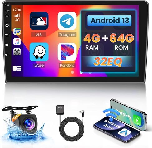 4+64G Inefala 9 Inch Android 13 Double Din Car Radio Stereo with Wireless Carplay Android Auto, HD Touch Screen Head Unit with WiFi GPS EQ BT5.0 FM/RDS 24UI SWC Backup Camera MIC in Saudi Arabia