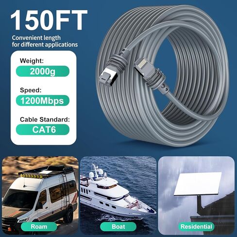 كابل Starlink Gen 3 بطول 150FT/46M لـ Starlink Standard V3، كابل Starlink V3 لـ Starlink Generation 3 كابل تمديد بديل مقاوم للماء للاستخدام الخارجي باللون الرمادي in Kuwait