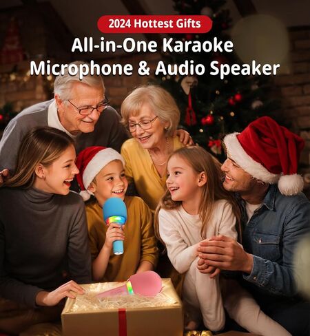 [2024 New Karaoke Microphone with Colorful LED Light, Portable Handheld Wireless Bluetooth Microphone Speaker Singing Birthday Gifts for Girls Boys Kids Adults All Age Beige in Kuwait