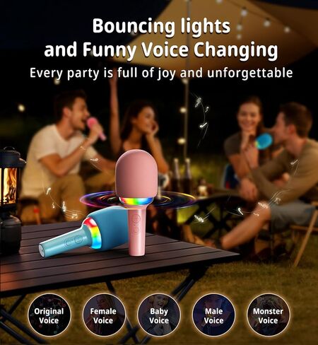 [2024 New Karaoke Microphone with Colorful LED Light, Portable Handheld Wireless Bluetooth Microphone Speaker Singing Birthday Gifts for Girls Boys Kids Adults All Age Beige in Kuwait