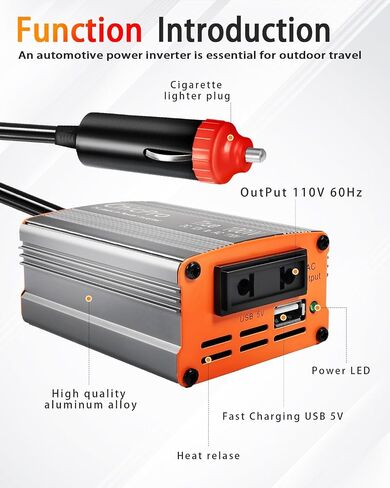 Car Power Inverter，DC 12V to 110V AC Converter，The Store Sells Products Power is Full Power(Gray Shell, Orange Panel) (Gray Shell, Orange Panel, 100w) in Saudi Arabia
