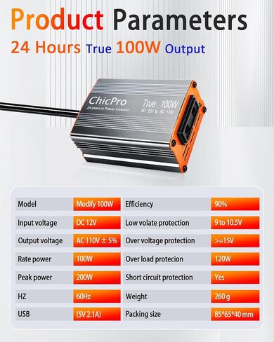 Car Power Inverter，DC 12V to 110V AC Converter，The Store Sells Products Power is Full Power(Gray Shell, Orange Panel) (Gray Shell, Orange Panel, 100w) in Saudi Arabia