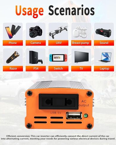 Car Power Inverter，DC 12V to 110V AC Converter，The Store Sells Products Power is Full Power(Gray Shell, Orange Panel) (Gray Shell, Orange Panel, 100w) in Saudi Arabia