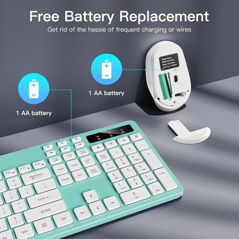 مجموعة لوحة مفاتيح وماوس لاسلكية، لوحة مفاتيح كمبيوتر كاملة الحجم Soueto 2.4G مع حامل للهاتف اللوحي، 22 اختصارًا للوسائط المتعددة، لوحة مفاتيح رقمية، 6 أزرار ماوس صامت لنظام التشغيل Windows، Mac (أخضر نعناعي) in Kuwait