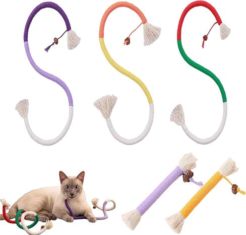 5 Pack Rope Cat Toys, Cat Chew Toy for Teeth Cleaning, 27.6 in/7.9 in Cat Toys for Indoor Cats, Bite-Resistant Catnip Toys Interactive Cat Toys for Indoor Cats Kitten Toys for All Breeds in Saudi Arabia