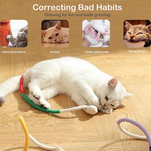 5 Pack Rope Cat Toys, Cat Chew Toy for Teeth Cleaning, 27.6 in/7.9 in Cat Toys for Indoor Cats, Bite-Resistant Catnip Toys Interactive Cat Toys for Indoor Cats Kitten Toys for All Breeds in Saudi Arabia