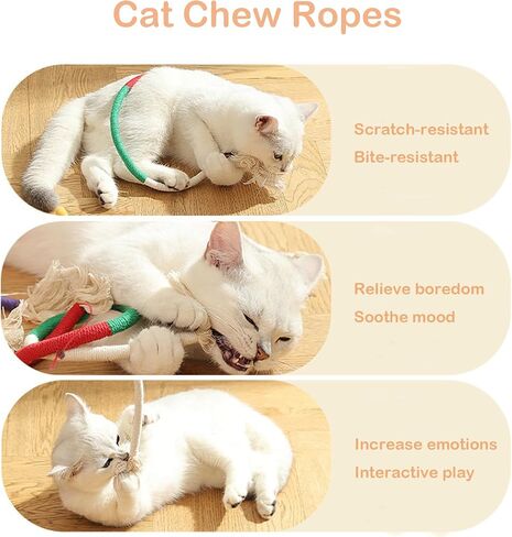 5 Pack Rope Cat Toys, Cat Chew Toy for Teeth Cleaning, 27.6 in/7.9 in Cat Toys for Indoor Cats, Bite-Resistant Catnip Toys Interactive Cat Toys for Indoor Cats Kitten Toys for All Breeds in Saudi Arabia