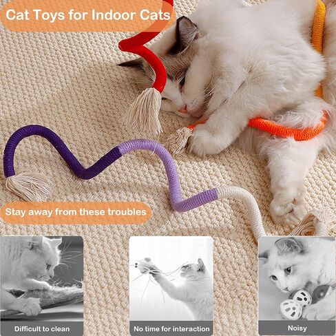 5 Pack Rope Cat Toys, Cat Chew Toy for Teeth Cleaning, 27.6 in/7.9 in Cat Toys for Indoor Cats, Bite-Resistant Catnip Toys Interactive Cat Toys for Indoor Cats Kitten Toys for All Breeds in Saudi Arabia