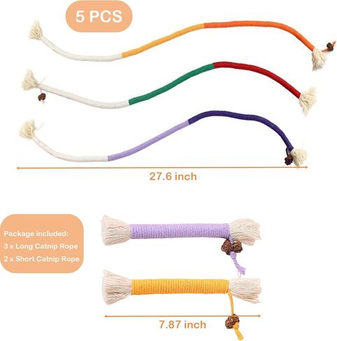 5 Pack Rope Cat Toys, Cat Chew Toy for Teeth Cleaning, 27.6 in/7.9 in Cat Toys for Indoor Cats, Bite-Resistant Catnip Toys Interactive Cat Toys for Indoor Cats Kitten Toys for All Breeds in Saudi Arabia