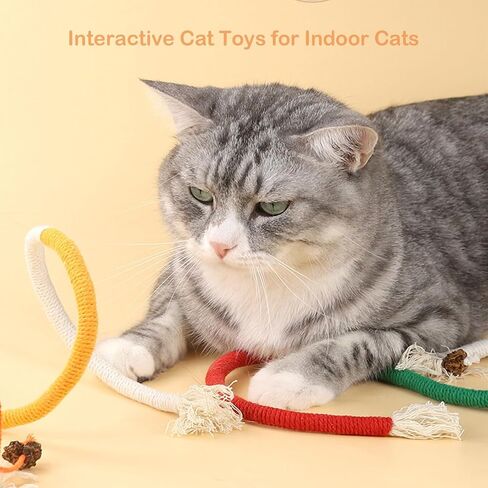 5 Pack Rope Cat Toys, Cat Chew Toy for Teeth Cleaning, 27.6 in/7.9 in Cat Toys for Indoor Cats, Bite-Resistant Catnip Toys Interactive Cat Toys for Indoor Cats Kitten Toys for All Breeds in Saudi Arabia