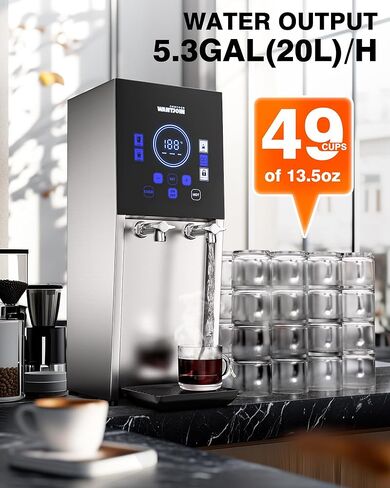 WantJoin موزع المياه الساخنة غلاية المياه التجارية 20L (5.2GAL) / ساعة خطوة التدفئة التلقائي الكهربائية كونترتوب موزع المياه الساخنة والباردة ثنائي الغرض لشاي بوبا مقهى مكتب 1800W in Kuwait