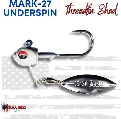 USA BASS Tackle Mark-27 Underspin Swimbait Jig Head معالجة مصممة لباس منقط كبير الحجم سمولماوث - شفرات مخصصة، طلاء، خطافات المالك in Saudi Arabia