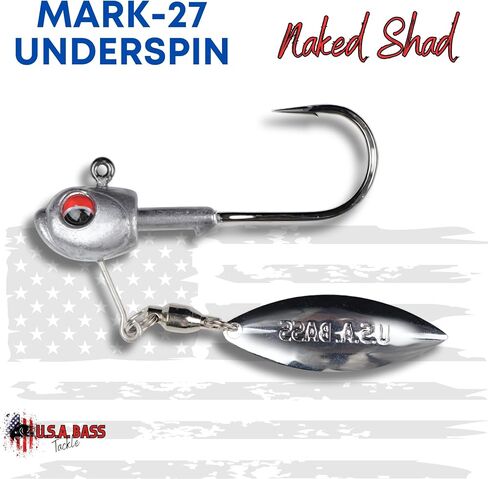 USA BASS Tackle Mark-27 Underspin Swimbait Jig Head معالجة مصممة لباس منقط كبير الحجم سمولماوث - شفرات مخصصة، طلاء، خطافات المالك in Saudi Arabia