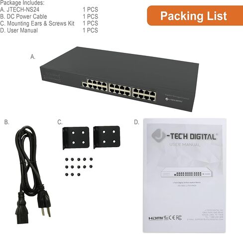 J-Tech Digital ProAV مخصص 24 منفذًا لفيديو/صوت إيثرنت محول غير محدود N2N HDMI موسع مصفوفة محول يصل إلى 400 قدم مع تطبيق التحكم، برنامج تشغيل Control4 (مفتاح الشبكة) in Kuwait