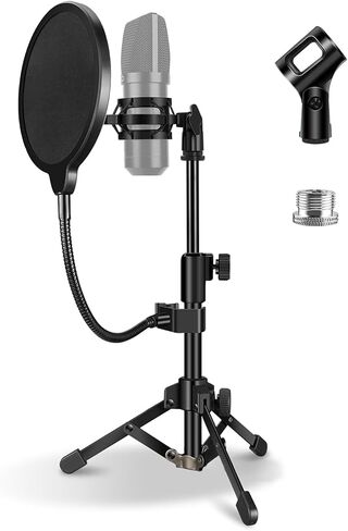 Desk Mic Stand, JCWINY Portable Foldable Microphone Tripod with Mic Clip Holder Adjustable Table Microphone Stand for Blue Yeti Snowball Spark and Other Dynamic Microphones in Saudi Arabia
