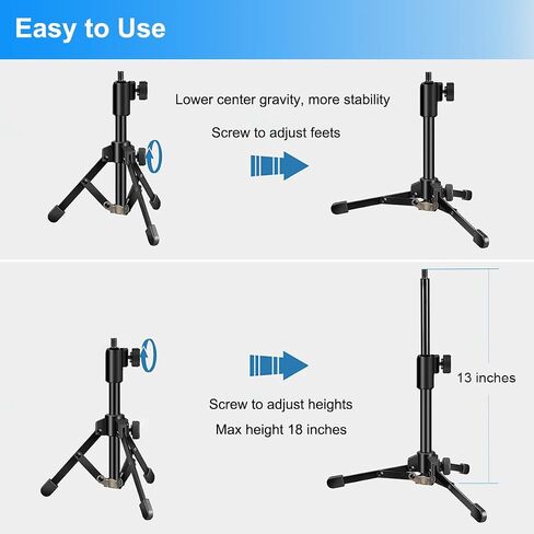 Desk Mic Stand, JCWINY Portable Foldable Microphone Tripod with Mic Clip Holder Adjustable Table Microphone Stand for Blue Yeti Snowball Spark and Other Dynamic Microphones in Saudi Arabia