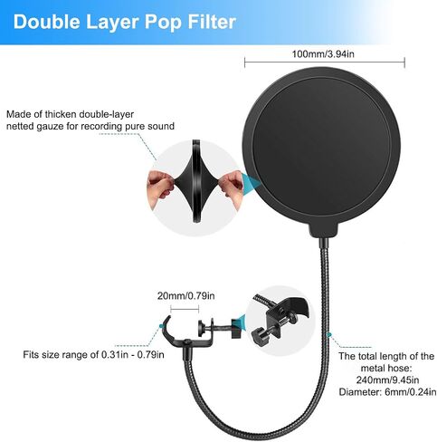 Desk Mic Stand, JCWINY Portable Foldable Microphone Tripod with Mic Clip Holder Adjustable Table Microphone Stand for Blue Yeti Snowball Spark and Other Dynamic Microphones in Saudi Arabia