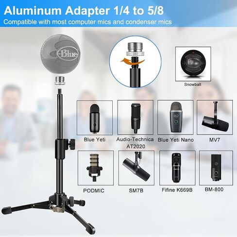 Desk Mic Stand, JCWINY Portable Foldable Microphone Tripod with Mic Clip Holder Adjustable Table Microphone Stand for Blue Yeti Snowball Spark and Other Dynamic Microphones in Saudi Arabia