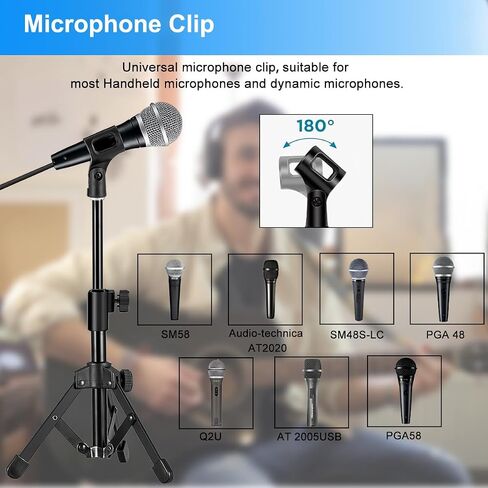 Desk Mic Stand, JCWINY Portable Foldable Microphone Tripod with Mic Clip Holder Adjustable Table Microphone Stand for Blue Yeti Snowball Spark and Other Dynamic Microphones in Saudi Arabia
