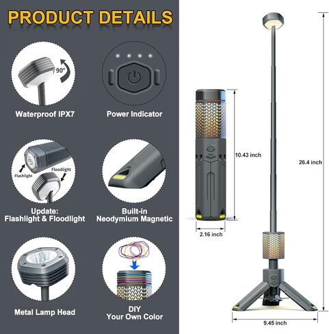 Camping Lantern Rechargeable, Telescoping-Camping-Lights, 10500mAh Capacity Battery Powered,Outdoor-Lantern for Hiking/Adventure/Power Outages, IPX7 Water Resistant(Dark Grey) in Saudi Arabia