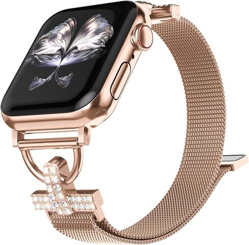 سوار من الفولاذ المقاوم للصدأ متوافق مع سوار ساعة Apple 38/40/41/42/44/45/46/49 مم، حلقة ميلانيزية ماسية أنيقة لسلسلة iWatch Ultra 10 9 8 7 SE 6 5 4 3 2 1 in Saudi Arabia