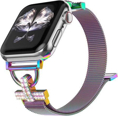 سوار من الفولاذ المقاوم للصدأ متوافق مع سوار ساعة Apple 38/40/41/42/44/45/46/49 مم، حلقة ميلانيزية ماسية أنيقة لسلسلة iWatch Ultra 10 9 8 7 SE 6 5 4 3 2 1 in Saudi Arabia