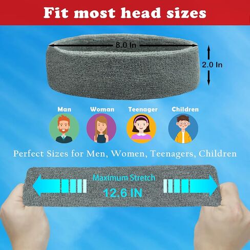 عصابات رأس رياضية للرجال والنساء - عبوة من 3 عصابات رأس من قماش تيري الماص للرطوبة للتنس وكرة السلة والجري وصالة الألعاب الرياضية - عصابة رأس من القطن in Kuwait