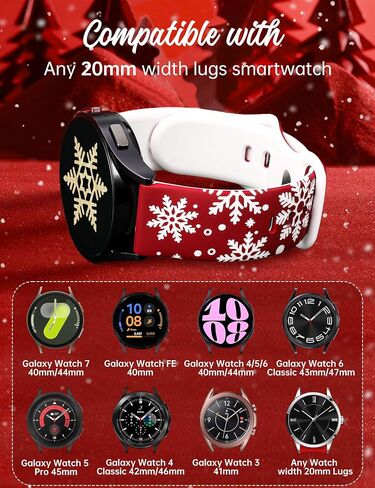 Wearlizer Christmas Two-Tone Snowflake Engraved Bands 20mm Compatible with Samsung Galaxy Watch 7/FE/6/5/4/Active 2 Band 40mm 44mm/Watch 5 Pro 45mm/Watch 6/4 Classic, Women Cute Soft Silicone Strap in Kuwait