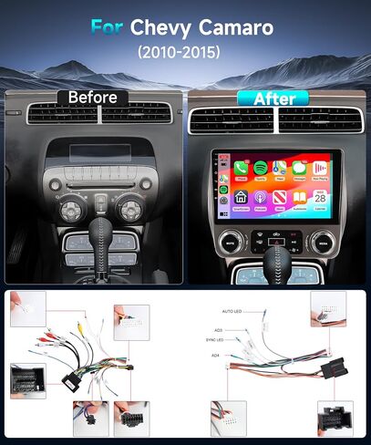 Podofo 2GRAM 64GROM Car Stereo for Chevrolet Chevy Camaro 2010 2011 2012 2013 2014 2015 Radio with Wireless Carplay Android Auto,9inch Touchscreen Canbus WiFi Bluetooth GPS FM Radio Backup Camera Mic in Saudi Arabia