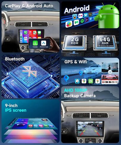 Podofo 2GRAM 64GROM Car Stereo for Chevrolet Chevy Camaro 2010 2011 2012 2013 2014 2015 Radio with Wireless Carplay Android Auto,9inch Touchscreen Canbus WiFi Bluetooth GPS FM Radio Backup Camera Mic in Saudi Arabia
