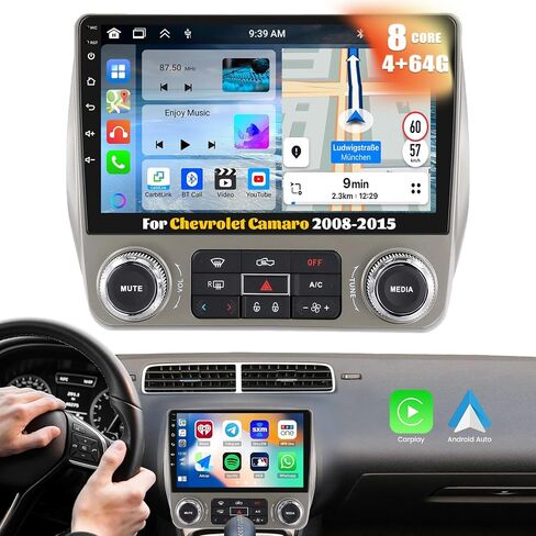 [8 Core 4G+64G] Android 13 Car Stereo for Chevrolet Camaro 2008-2015 with Wireless CarPlay Android Auto,9" HD Touchscreen Car Radio with WiFi GPS Navigation,Bluetooth,FM/RDS Radio,SWC+Backup Camera in Saudi Arabia