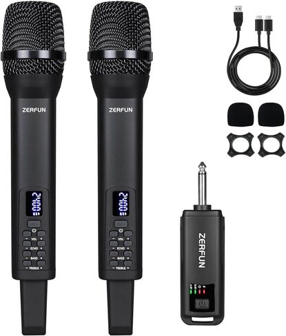 Rechargeable Wireless Microphone, Pro Handheld Cordless Mics System Dynamic with Echo Treble BASS VOL Control for Karaoke Singing Church Party, 1/4'' Output, D240, Grey in Saudi Arabia