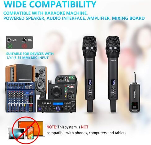 Rechargeable Wireless Microphone, Pro Handheld Cordless Mics System Dynamic with Echo Treble BASS VOL Control for Karaoke Singing Church Party, 1/4'' Output, D240, Grey in Saudi Arabia