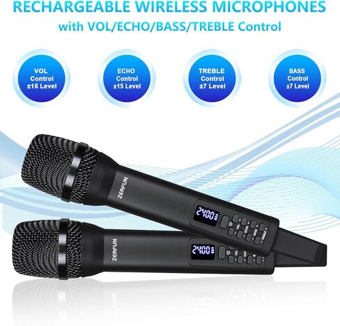 Rechargeable Wireless Microphone, Pro Handheld Cordless Mics System Dynamic with Echo Treble BASS VOL Control for Karaoke Singing Church Party, 1/4'' Output, D240, Grey in Saudi Arabia
