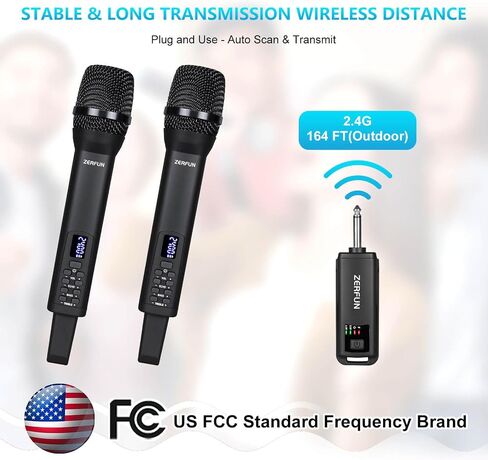 Rechargeable Wireless Microphone, Pro Handheld Cordless Mics System Dynamic with Echo Treble BASS VOL Control for Karaoke Singing Church Party, 1/4'' Output, D240, Grey in Saudi Arabia