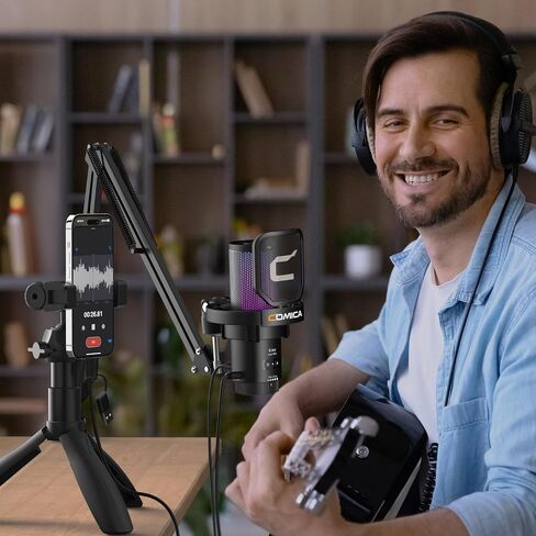 comica EJoy Uni (A)-White USB Microphone for Computer and Smartphone,48Khz/24Bit RGB Cardioid Condenser Gaming Mic for Podcasting,Streaming,Recording,Music Creation,with Boom Arm Stand in Saudi Arabia
