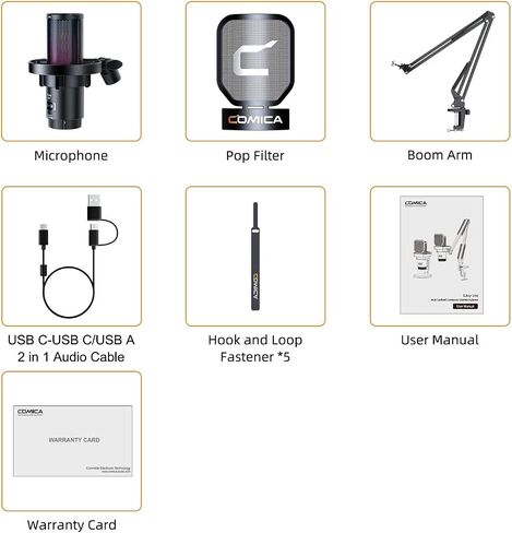 comica EJoy Uni (A)-White USB Microphone for Computer and Smartphone,48Khz/24Bit RGB Cardioid Condenser Gaming Mic for Podcasting,Streaming,Recording,Music Creation,with Boom Arm Stand in Saudi Arabia