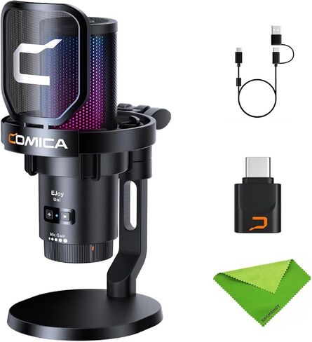 comica EJoy Uni (A)-White USB Microphone for Computer and Smartphone,48Khz/24Bit RGB Cardioid Condenser Gaming Mic for Podcasting,Streaming,Recording,Music Creation,with Boom Arm Stand in Saudi Arabia